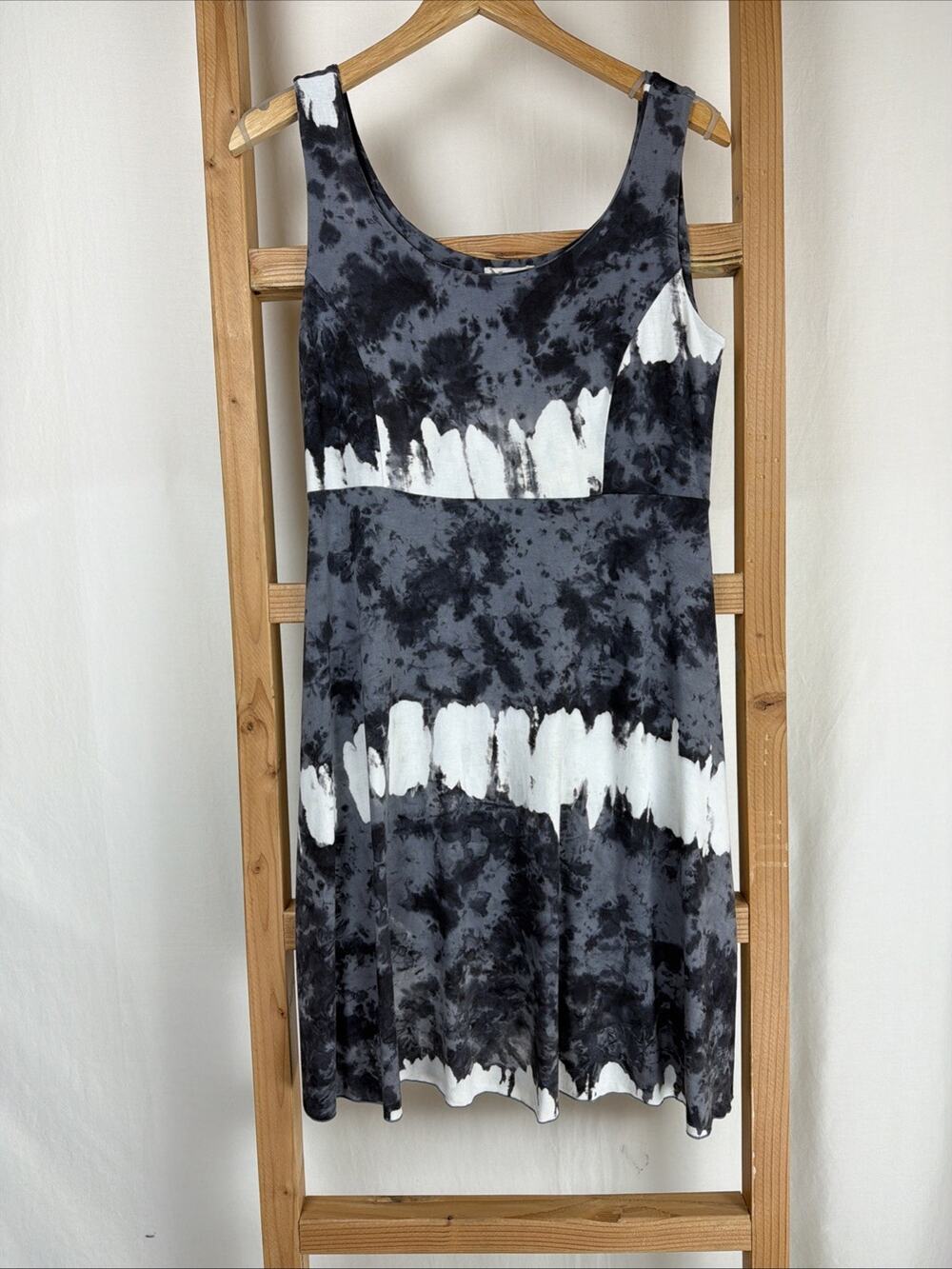 NWT Zen Knits Gray Tie Dyed Scoop Neck A-Line Midi Tank Dress #0880 Size XXL